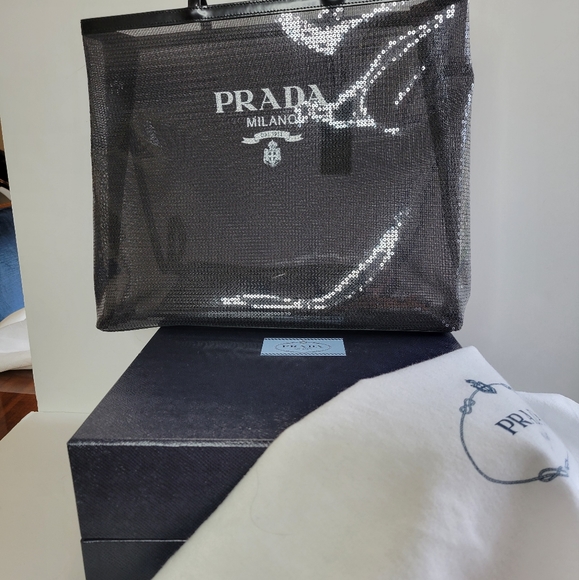 Prada mesh sequined large tote bag with removable pouch NWT - Picture 3 of 6
